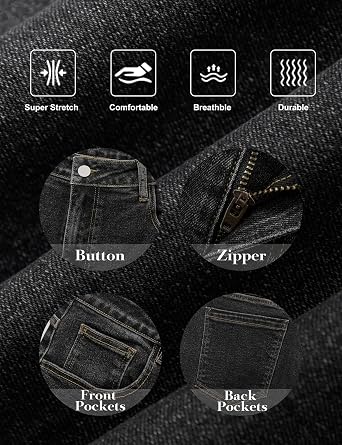 Men's Regular Fit Stretch Jeans Casual Straight Leg Denim Pants