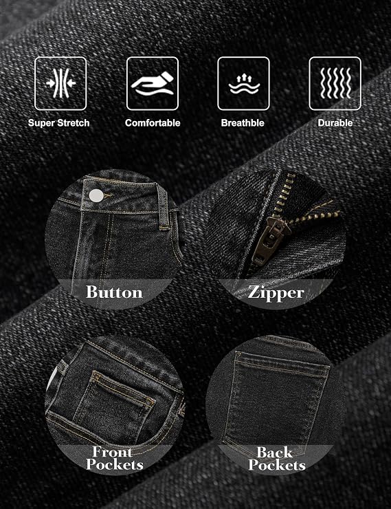 Men's Regular Fit Stretch Jeans Casual Straight Leg Denim Pants