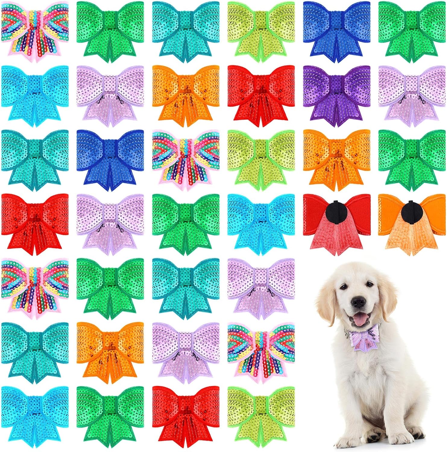 Jutom 40 Pcs Sequin Dogs Collar Bow Ties Sequin Attachment