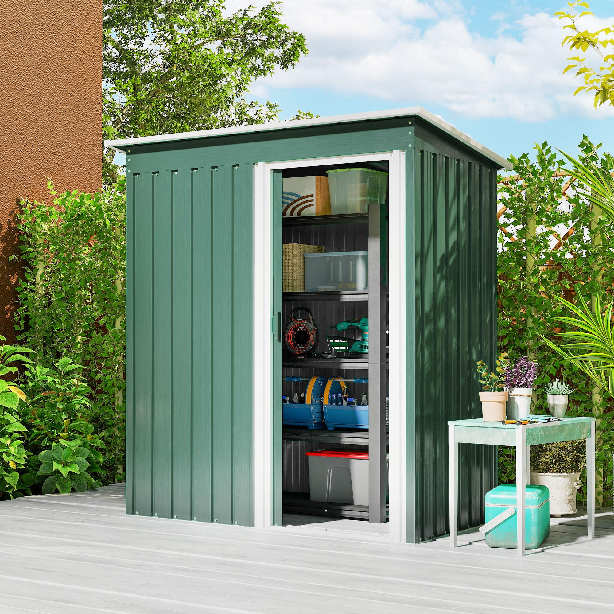 Outsunny 5 x 3 FT Outdoor Storage Shed with Sliding Door Sloped