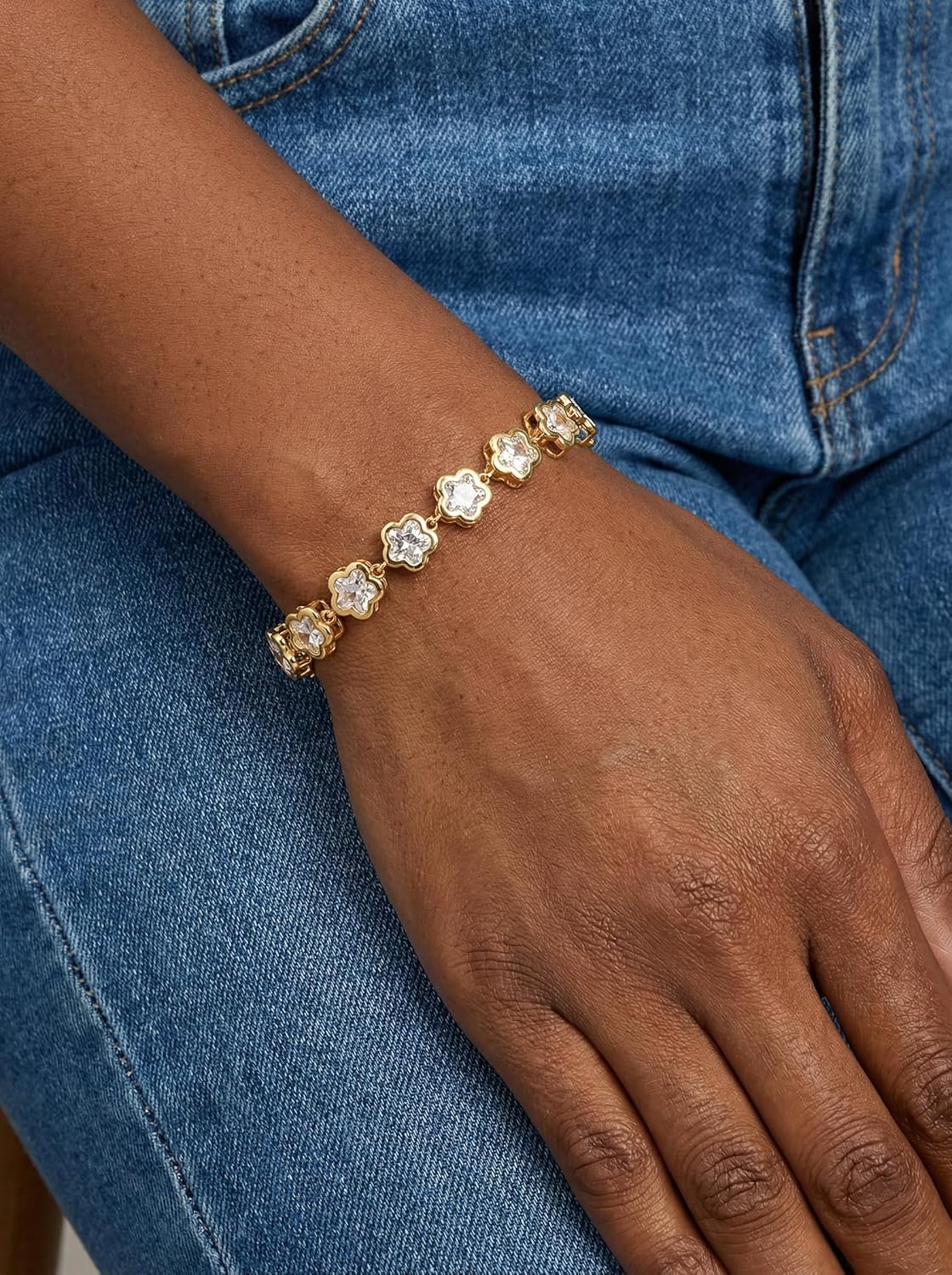 18K Gold Plated Clover Bracelet for Women Lucky Five Leaf Cubic Zirconia Bracelets Women's Cute Trendy Jewelry Gift - Image 4