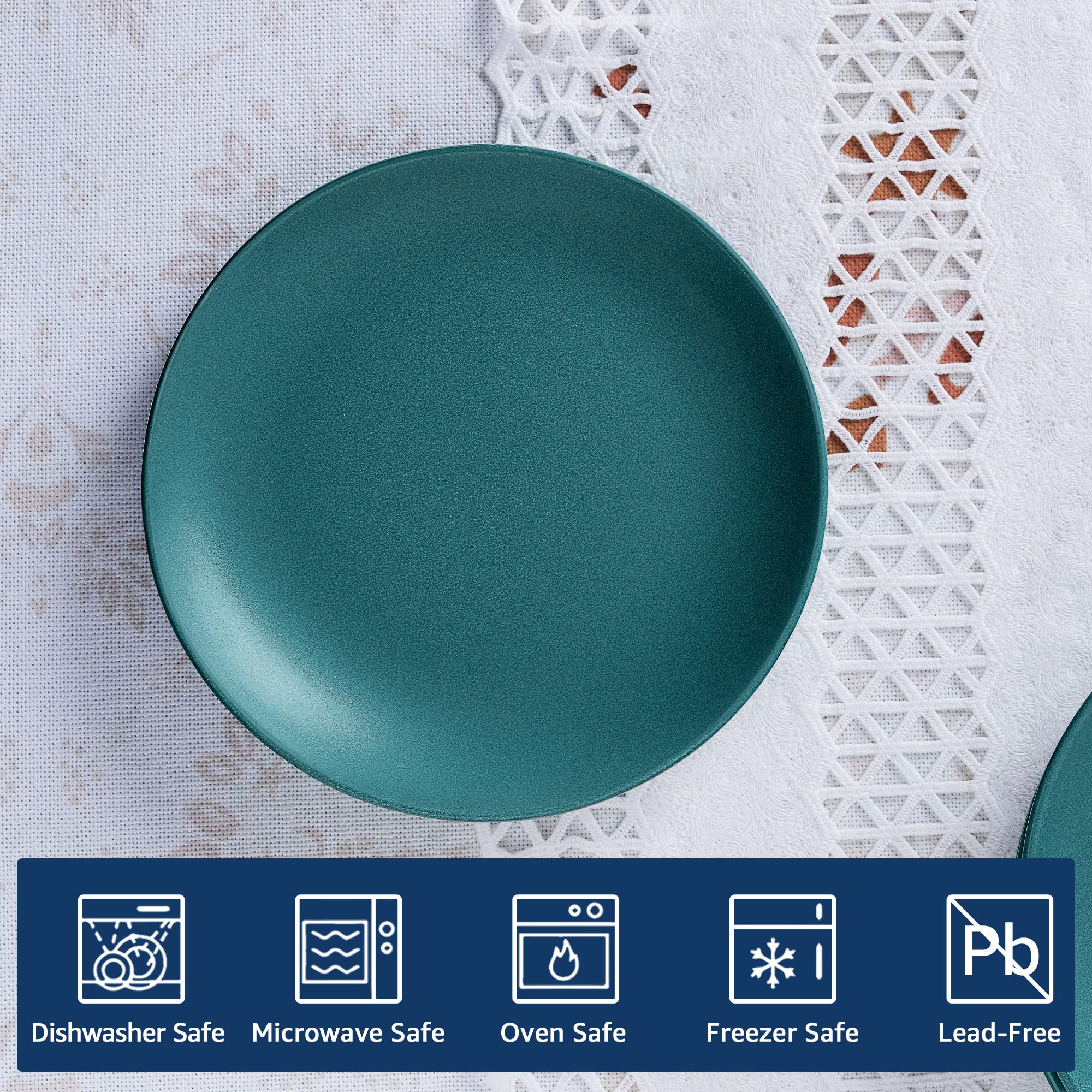 Fanquare Zestaw 4 talerzy deserowych, zielone, matowe, duże porcelanowe talerze do makaronu, nowoczesny zestaw naczyń ceramicznych, talerz sałatkowy, 20 cm