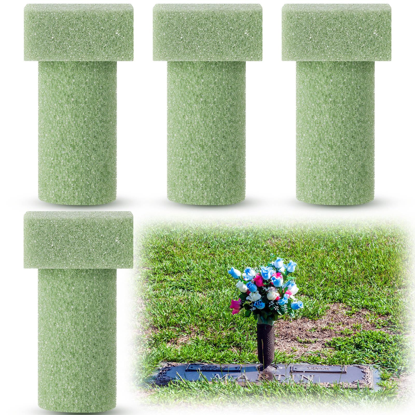 Chunful 4 Pieces Floral Foam Vase Insert 3. 25 x 6 Inch Cemetery Vase Inserts Recycled Floral Foam Cemetery vases for Grave Artificial Flowers Home Florist Headstone Decoration Flower Arrangements-image-4