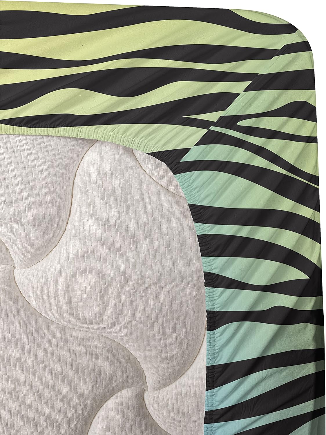 Ambesonne Zebra Print Sheet Set, Colorful Zebra Pattern Animal Wilderness Themed Art Print, Fitted and Flat Sheet with Pillowcase Bedding Accent 4 Piece Set, Queen, Yellow Coral