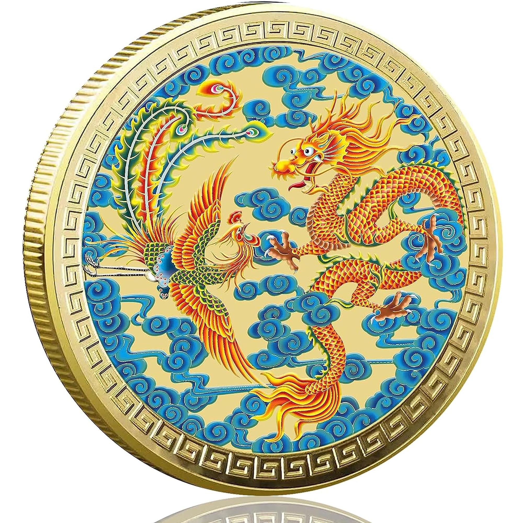 Chinese Dragon and Phoenix Lucky Coin Lottery Scratcher Feng Shui Decor Good Luck Charm Bring Good Fortune