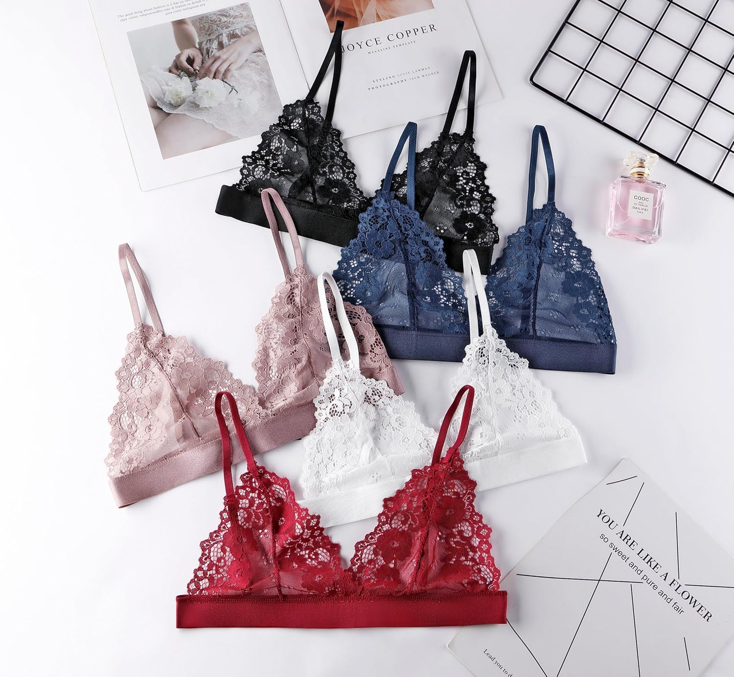 Womens Bra No Underwire Lace Unlined Demi Triangle Bralettes - Image 7