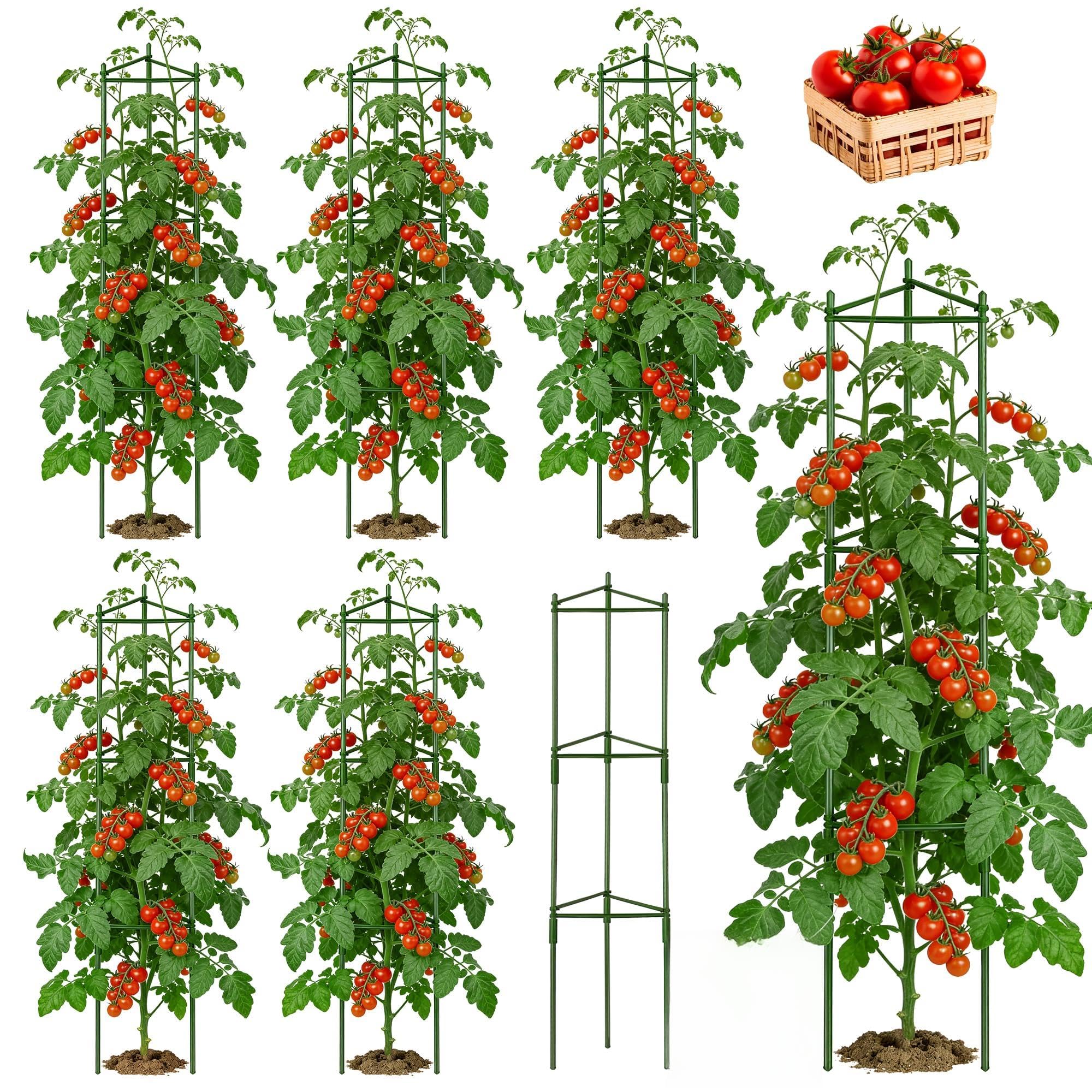 Tomaten Rankhilfe 6er-Set: 130 cm Metall Rankgitter Tomaten – Einstellbare DIY Pflanzenstütze für Tomate Gurken Blumen Nutzpflanzen