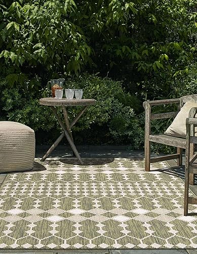 Miniatura 4 de Unique Loom Outdoor Trellis Collection Alfombra de área - Traliccio (10 pies x 14 pies 1 pulgada Rectangular, Verde Marfil)