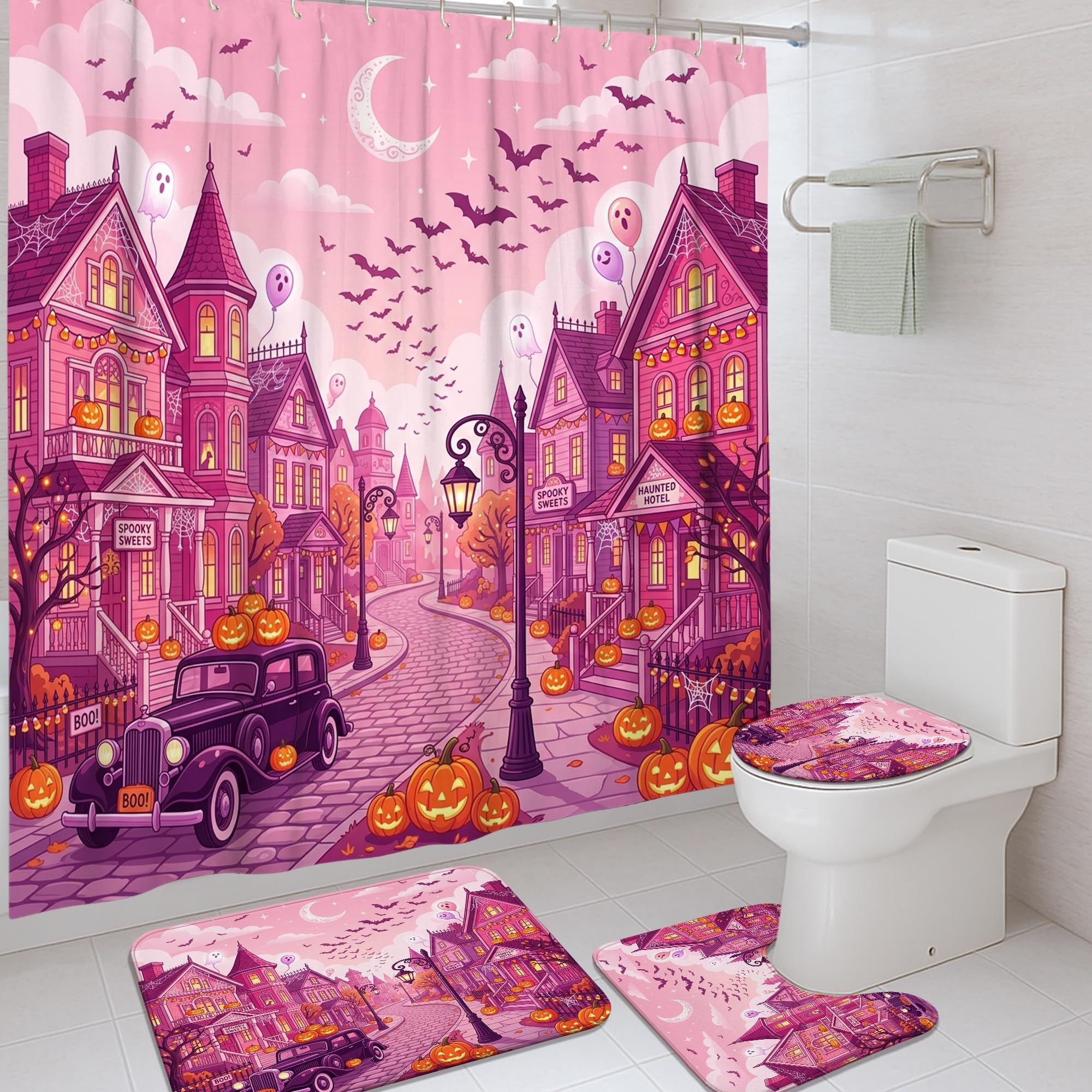 Rideau de douche Halloween en polyester imperméable 183x183 cm