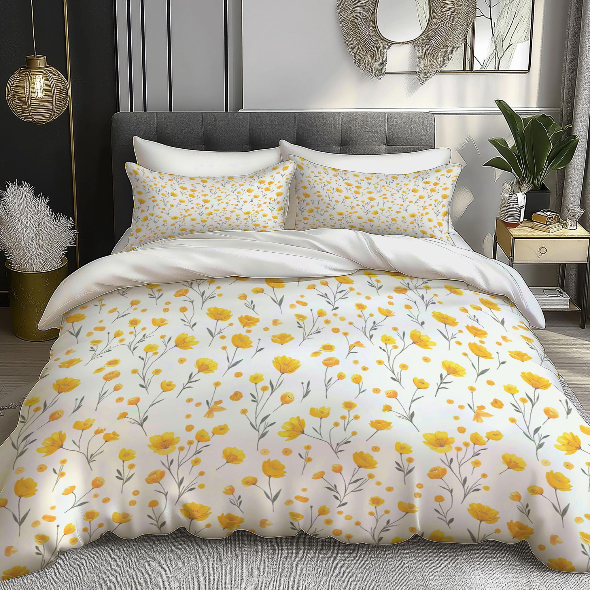 Housse de couette 140x200 pour lit enfant jaune avec taie d'oreiller 65x65