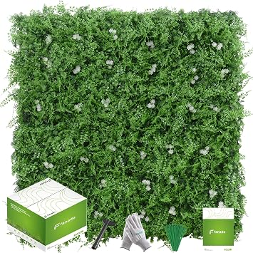 fanado Artificial Hedge Grass Wall 20"x20"12pcs, UV-Anti Green Wall Decor Backdrop, Fake Greenery Plant Wall Boxwood Panels for Privacy Fence Screen Outdoor Indoor Wedding Garden Backyard