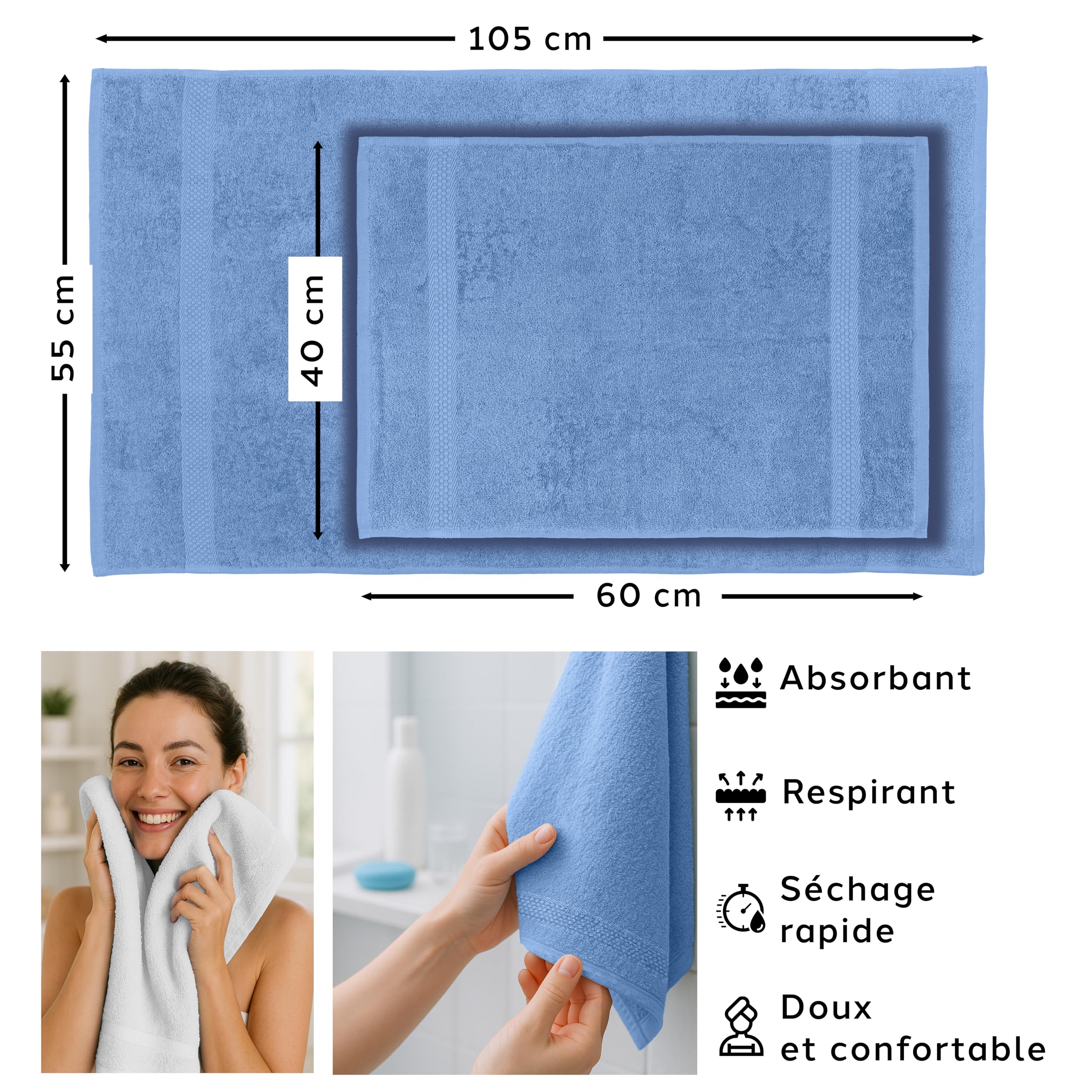 Caleffi Lot de 6 Serviettes de Bain Visage et invités en Coton, 55 x 100 cm