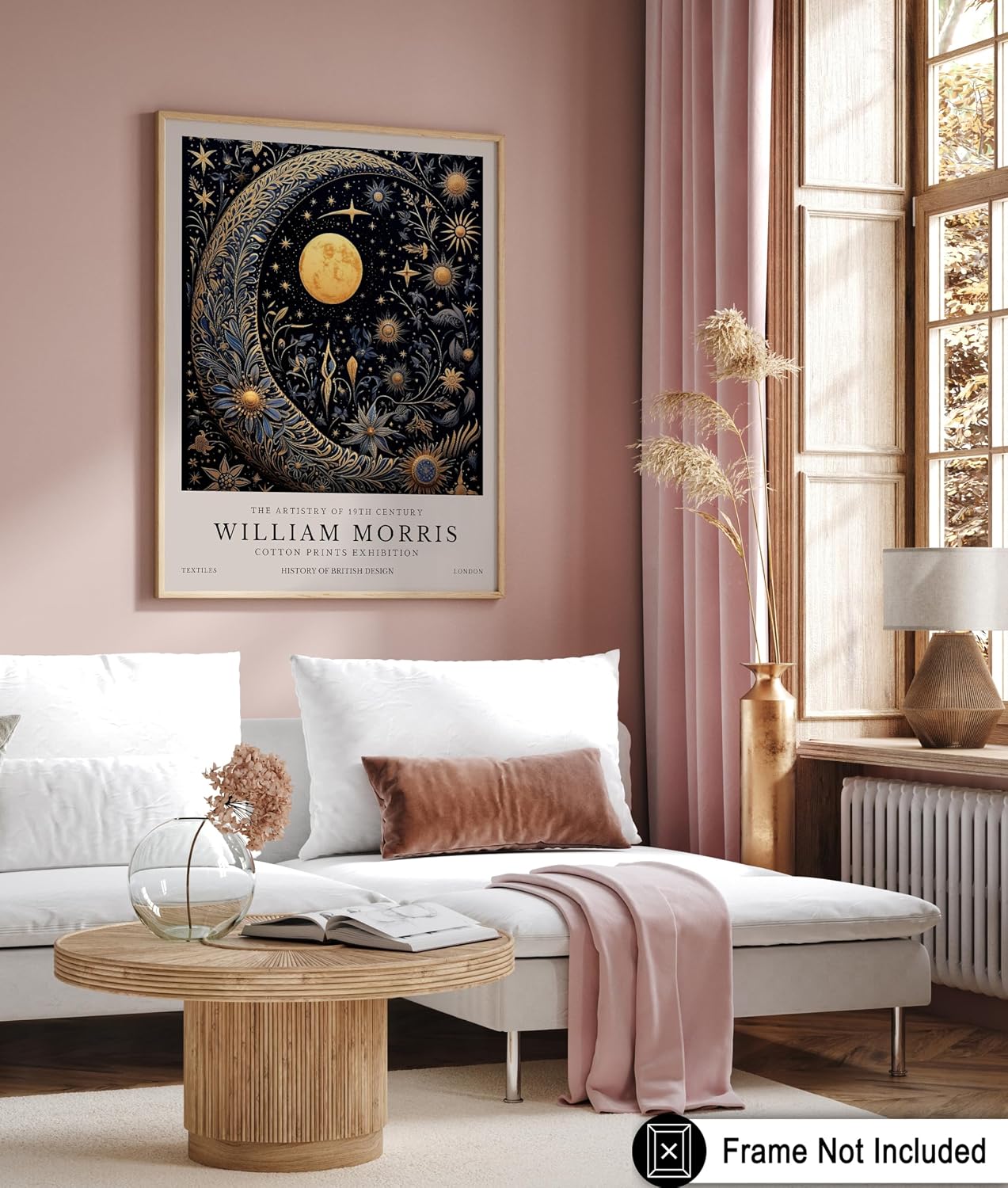 Poster Master Moon and Stars Print - William Morris Poster - Celestial & Astronomy Art - Floral Housewarming Gift - Aesthetic Wall Art - Great Office or Bedroom Decor - 8x10 UNFRAMED Wall Art