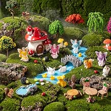 Poen 70 Pcs Fairy Garden Accessories Mini Garden Kit Miniature Fairy Figurines Landscape Decor with Mini Bridge Pond Mountain House Figurines Swan Ladybug Butterfly Figures Bulk for Dollhouse Craft
