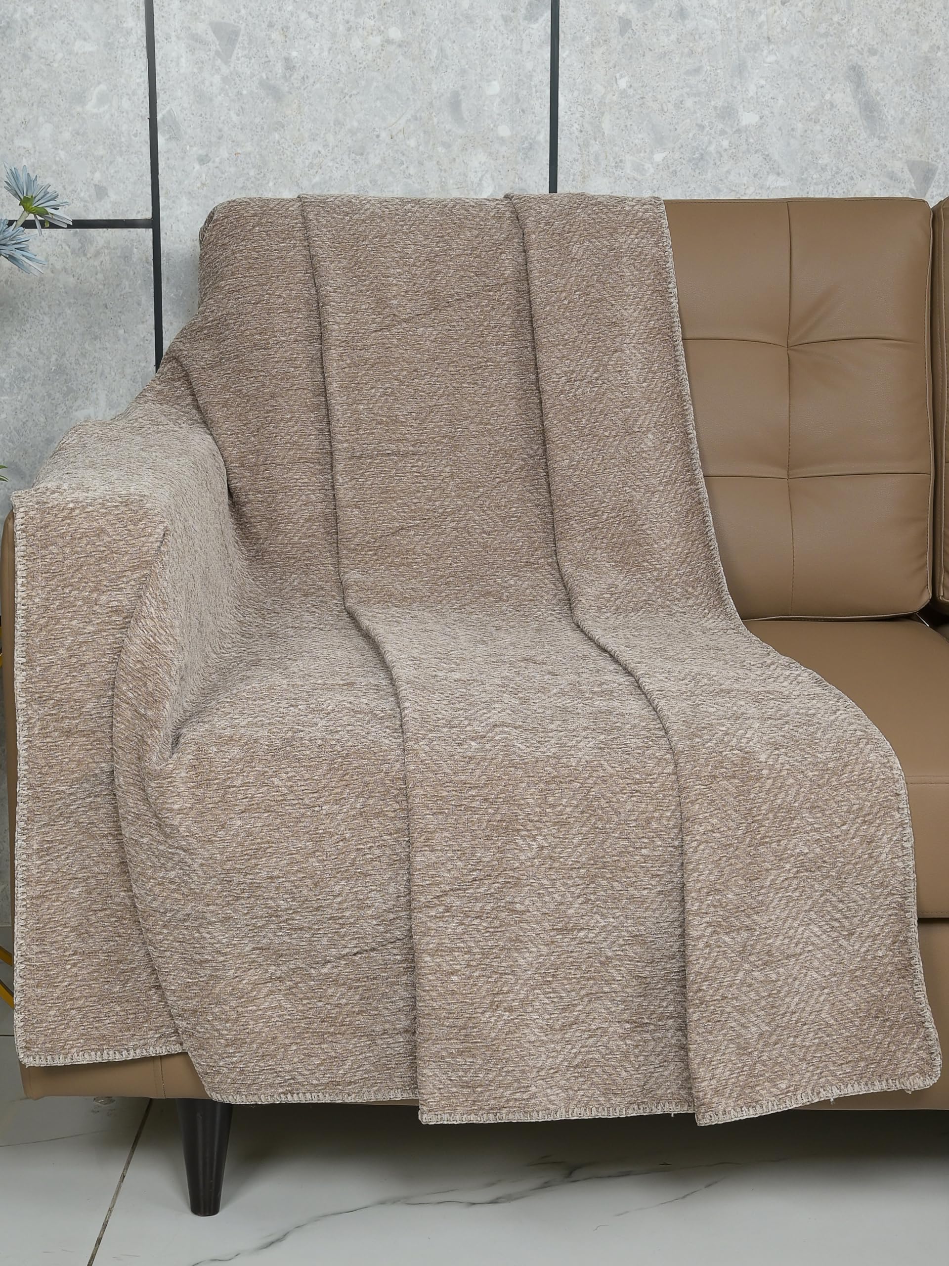SARAL HOME EASY LIVING Chenille 2 Seater Sofa Cover Throw (Beige, 140X160 Cm)-image-18