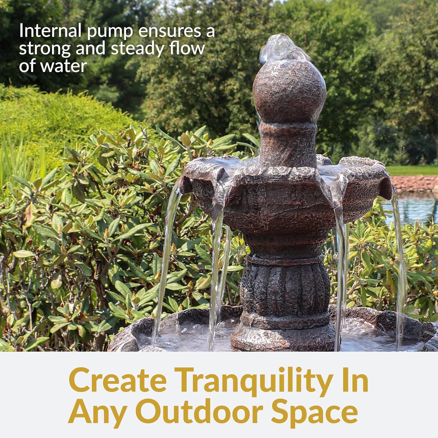 Sunnydaze Mediterranean 49-Inch 4-Tier Outdoor Water Fountain with Electric Submersible Pump for Garden, Patio, or Yard