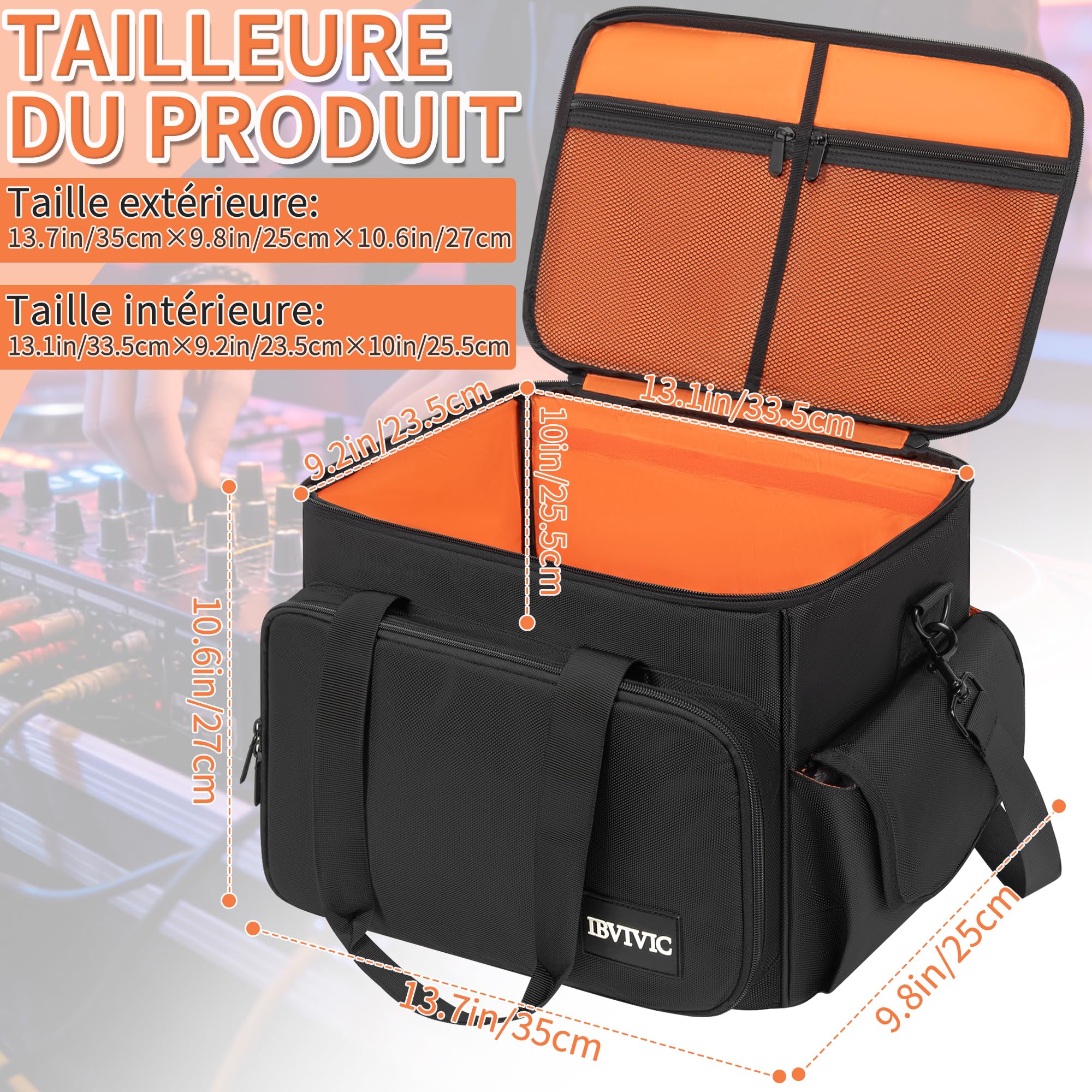 OUUTMEE Sac pour Câbles DJ, Étui de Rangement pour Câbles DJ avec Séparateurs Amovibles, 1680D Sac de Transport pour Équipement de DJ, Accessoires de Musique (Petit)