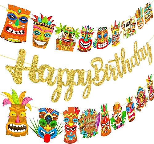 Miniatura 2 de Hawai Luau - Pancarta hawaiana de Tiki para fiesta de cumpleaños, 3 unidades, decoración de fiesta de Aloha para colgar, guirnaldas de Tiki para