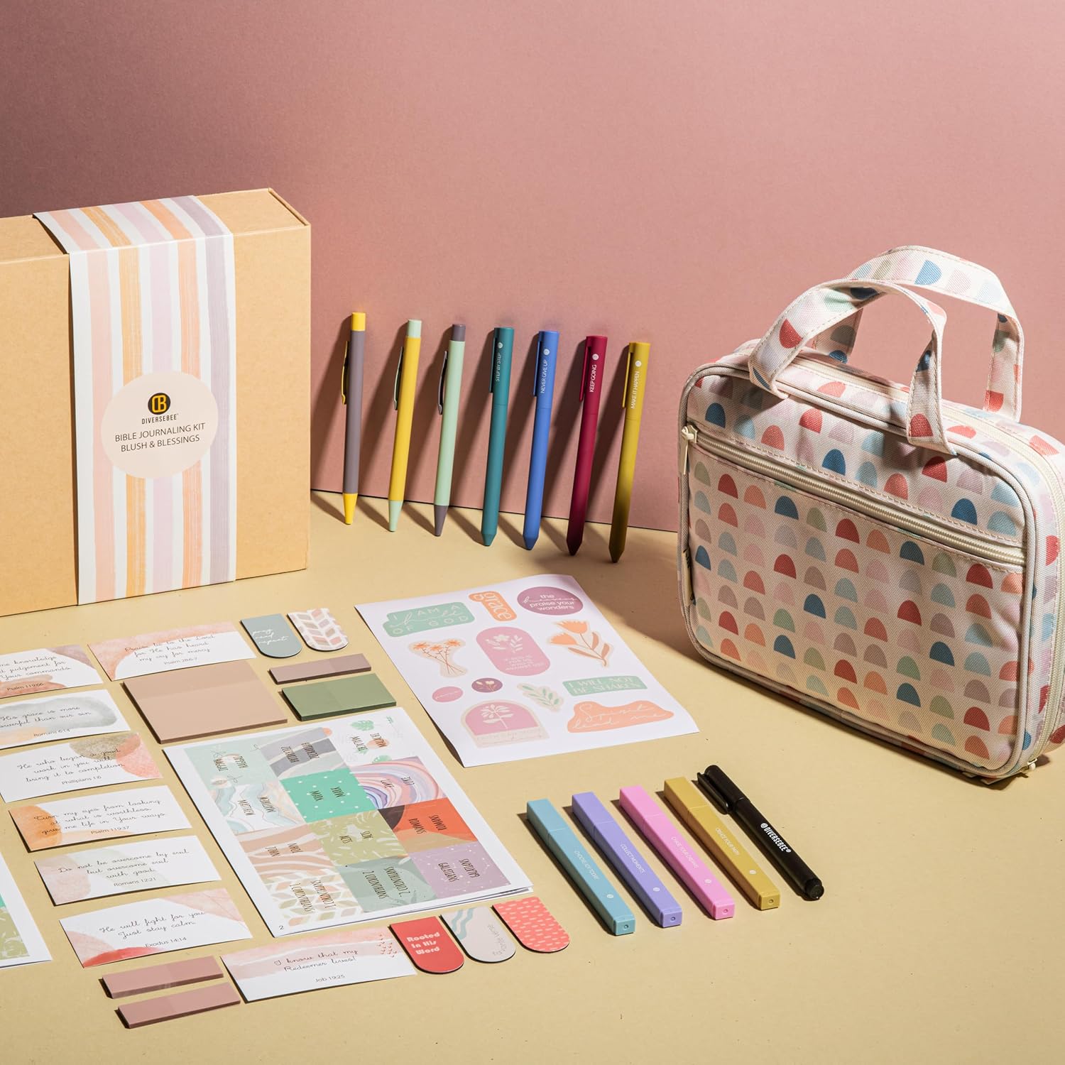 DiverseBee Bible Journaling Kit, Bible Study Supplies Set with Bible Cover and Tabs, No Bleed Highlighters and Pens, Bible Verse Cards, Pastel Transparent Sticky Notes, Christian Gifts for Women