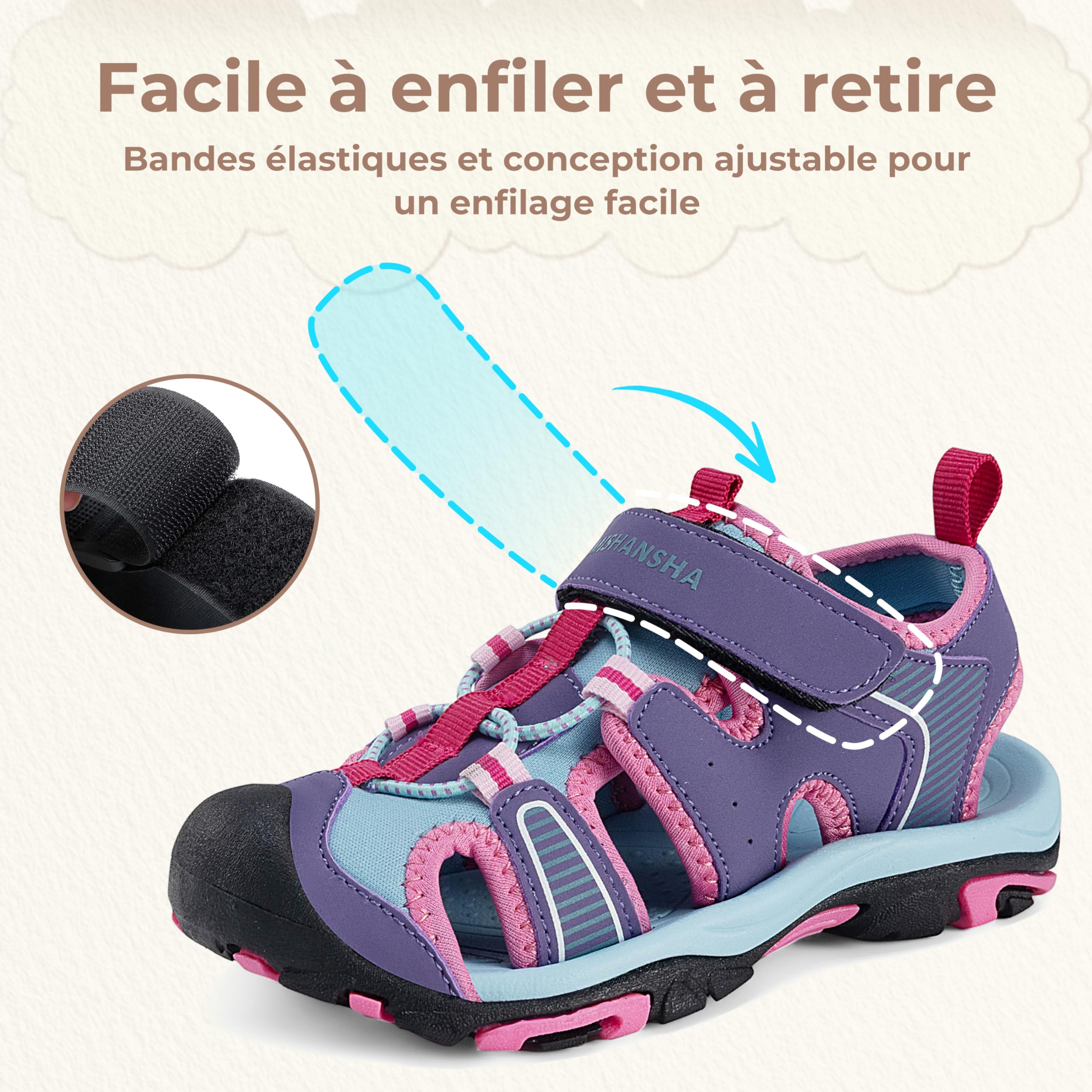 Mishansha Sandales de Sport Garçon Filles Bout Fermé Respirantes Sandales de Randonnée Légères Été GR.24-38