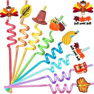 Thanksgiving Decorations for Party 24pcs Reusable Drinking Straws Thanksgiving Party Favors Turkey Straws for Fall Maple Leaf Autumn Party Supplies
