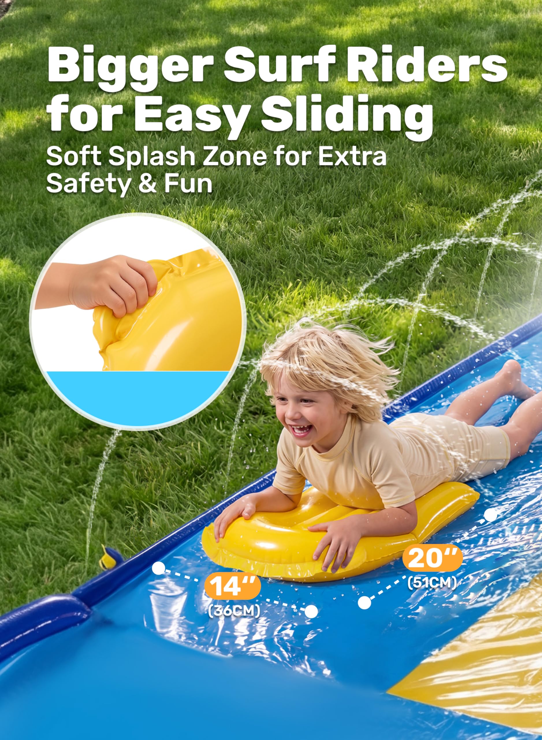 Sloosh Scivolo Triplo 22,5ft con 3 Bodyboard Irrigatore Esterno per Bambini Adulti