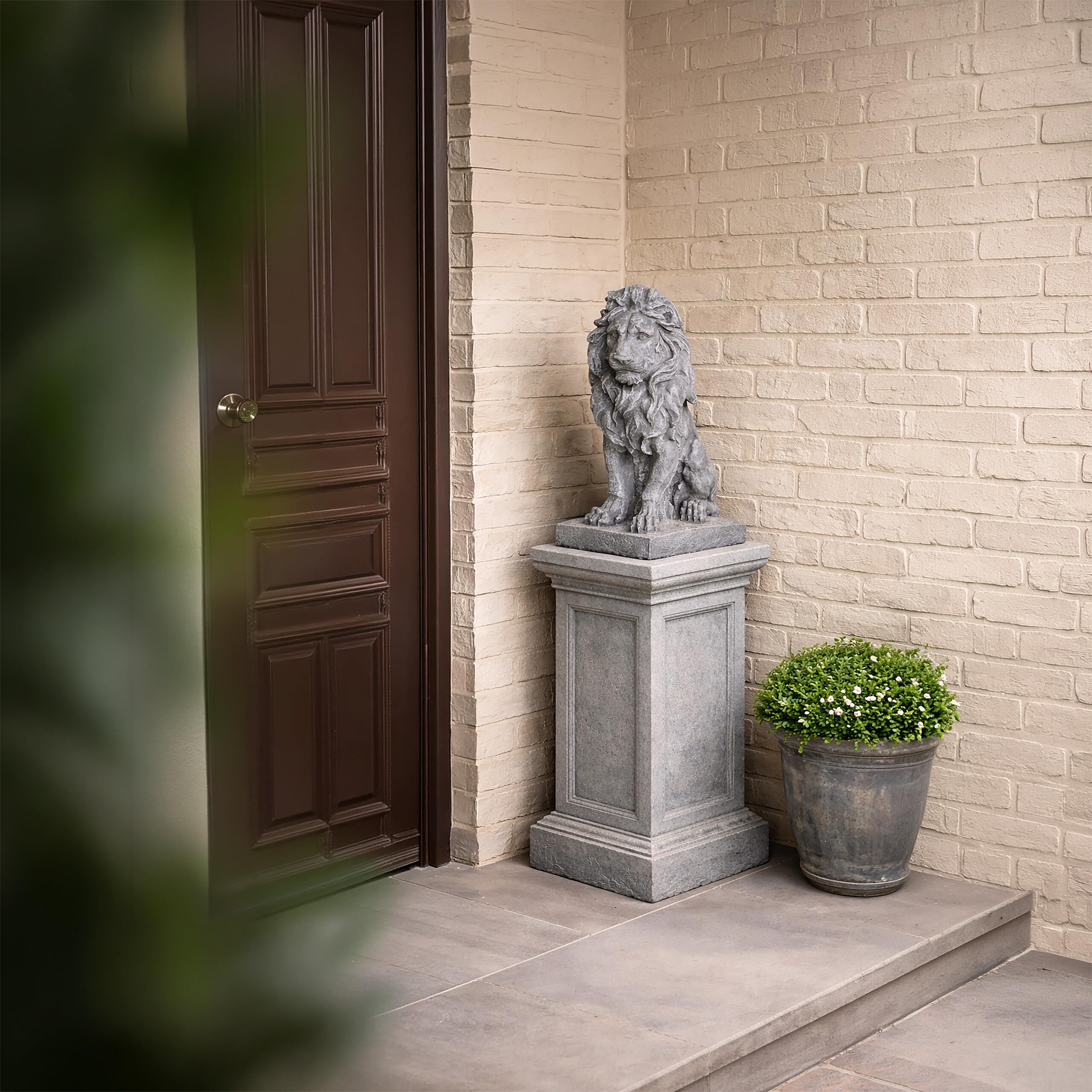 Relaxdays Figura di Leone con Base, HxLxP 38x17x27 cm, poliresina, Resistente ai Raggi UV e intemperie, Grigio