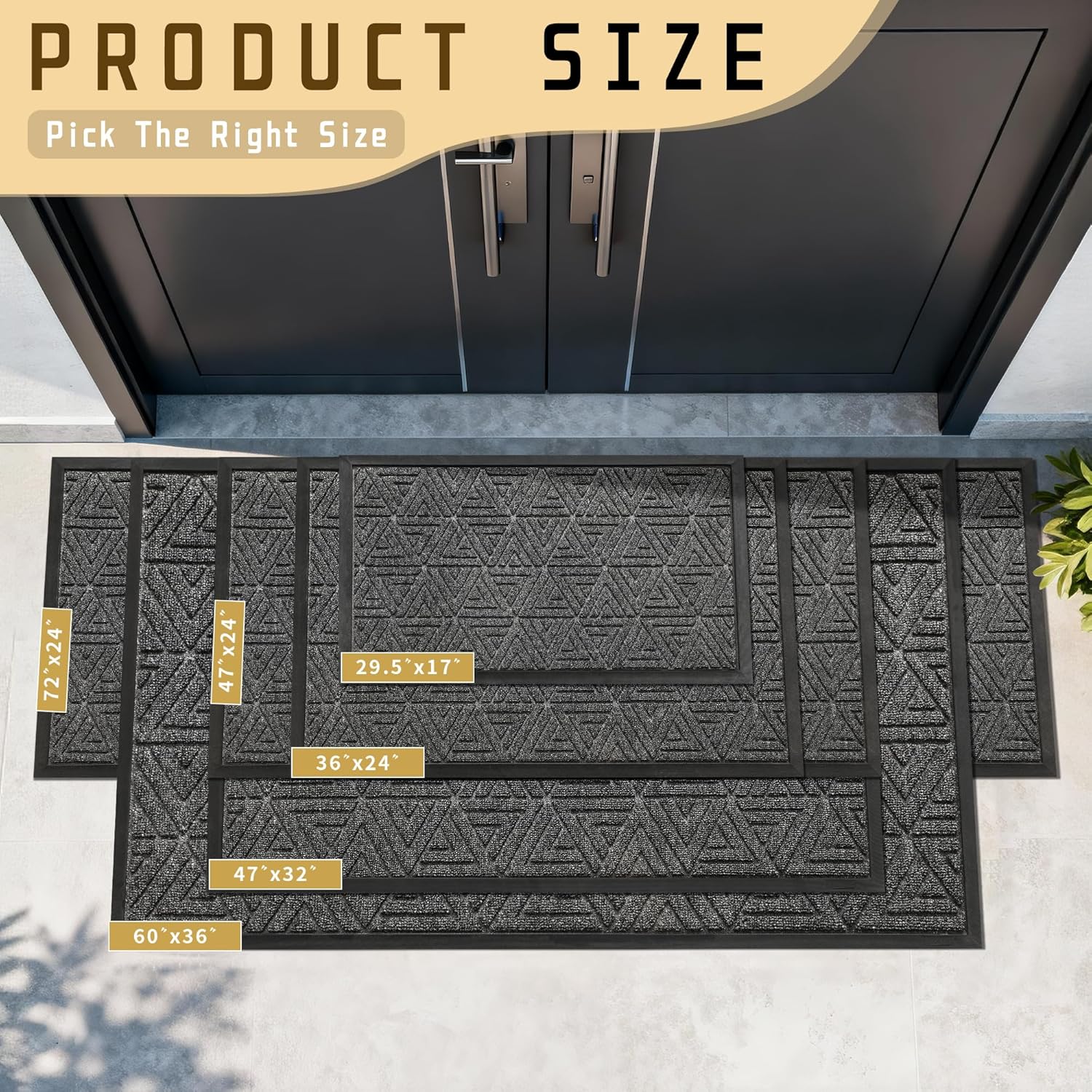 Yimobra Large Door Mat 36x24, All-Weather Waterproof Non-Slip Welcome Matt Outdoor, Heavy Duty Non Slip Doormat for Entryway for Patio and Garage Indoor, Easy Clean, Mix Grey