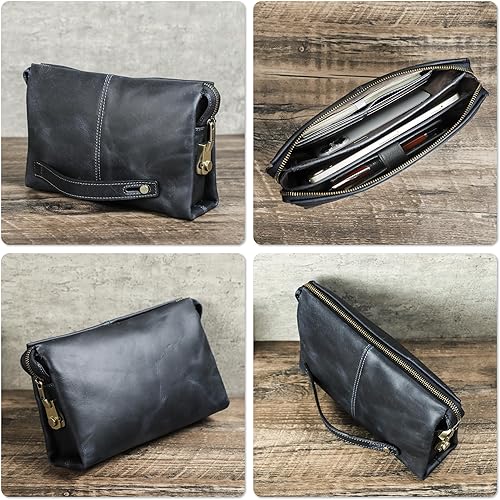 Vista 20 de Funda de piel de grano superior para hombre y mujer, múltiples bolsillos/ranuras, RFID de gran capacidad para tarjetas, cheques, dinero, pasaporte