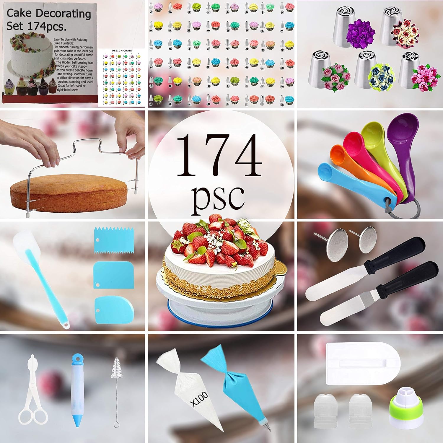 174pcs Cake Decorating Supplies Kit Cake decorating set Baking Tools Kids Cake with cake Turntable