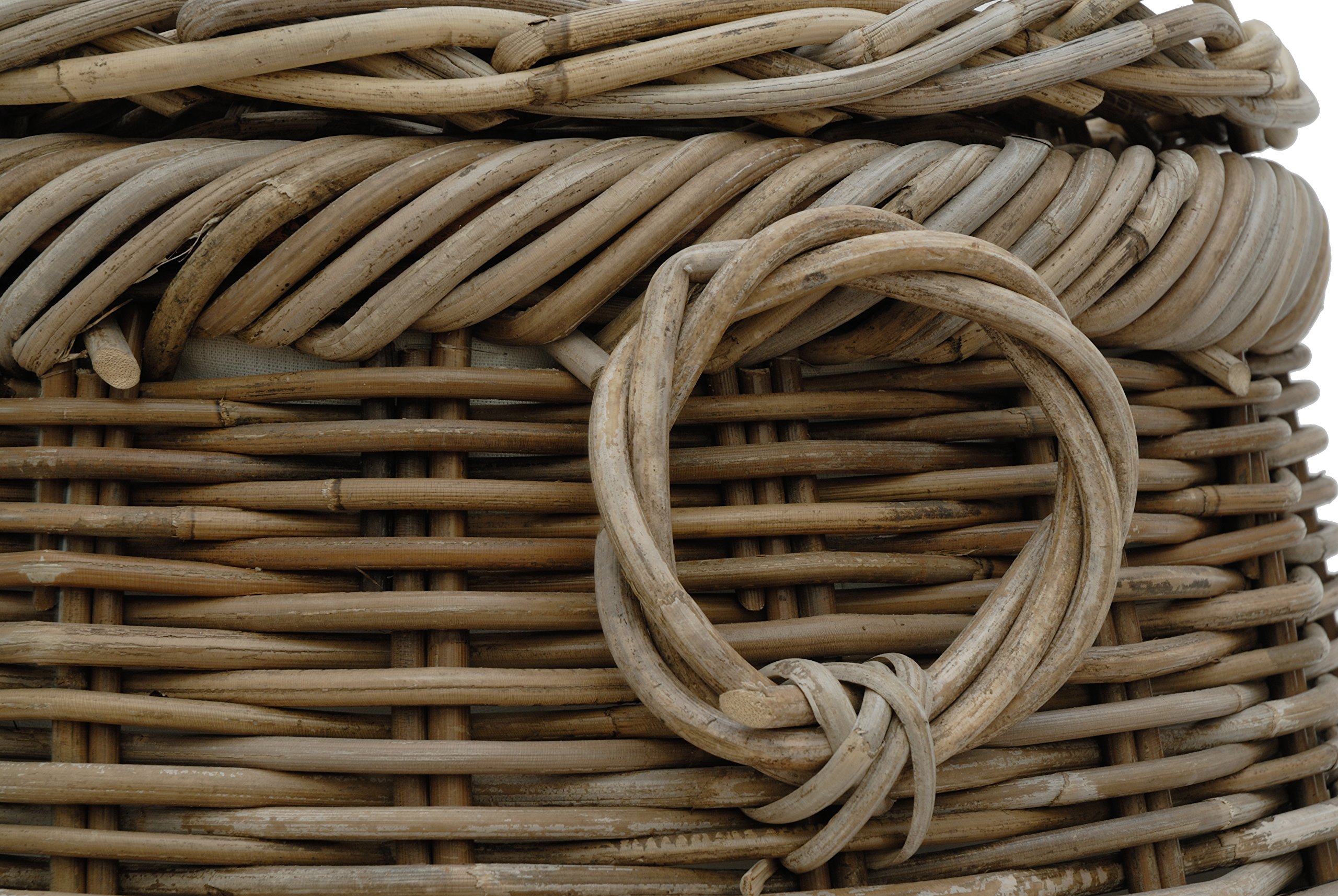 Geräumiger Wäschekorb im Landhaus Stil, große Wäschetonne bauchig aus echtem Rattan Ø 50cm (Grau Naturrohr)