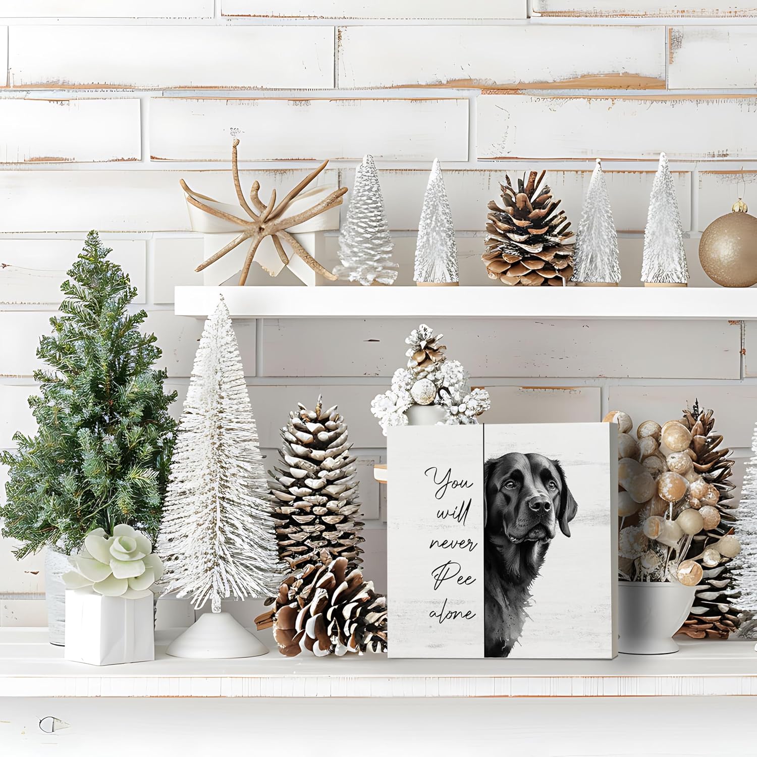 Funny Black Labrador Bathroom Decor, Gifts for Labrador Dog Lovers Wooden Box Sign, You Will Never Pee Alone Wood Signs for Bathroom Toilet Restroom Counter Shelf Wall Decoration 5x5 Inch - Image 5