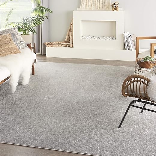 Nourison Essentials Indoor/Outdoor Silver Grey 8' x 10' Area Rug, Easy Cleaning, Non Shedding, Bed Room, Living Room, Dining Room, Backyard, Deck, Patio (8x10)