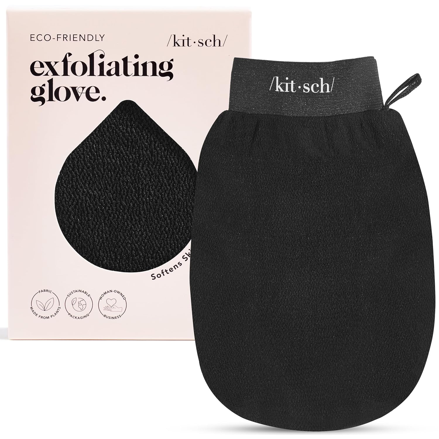 Kitsch Exfoliating Glove – Korean Exfoliating Mitt & Deep Exfoliating Body Scrubber for Shower, Bath | Body Exfoliator, Dead Skin Remover | Skin Care for Smooth, Renewed Skin – 1pc, Black