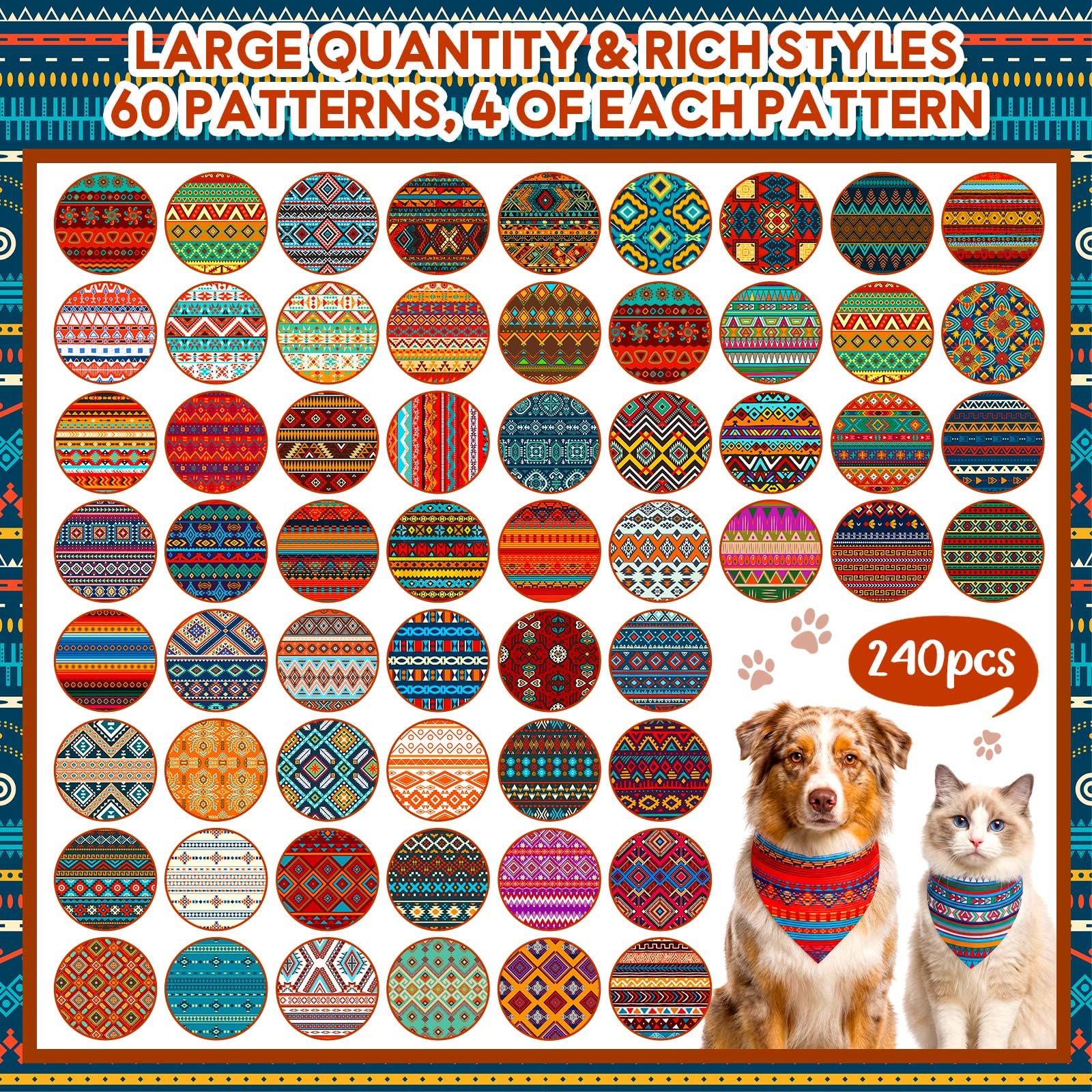 Geyoga 240 bandanas para perros a granel, bandanas ajustables de verano triangulares para aseo de perros, baberos para gatos pequeños, medianos y grandes, disfraz de mascota (boho)
