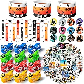 98P Dirt Bike Party Decorations Birthday Party Supplies Sets Include Dirt Bike Keychain Motocross Badge Mini Toy Ride Wristband Stickers for Motorcross Birthday Party Supplies Favor for Kids Teens Motocross Fans