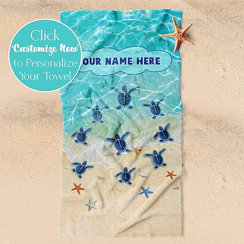 Miniatura 4 de Toalla de playa personalizada de tortuga de verano para niños o adultos con nombre personalizado para niños o niñas, microfibra absorbente y algodón