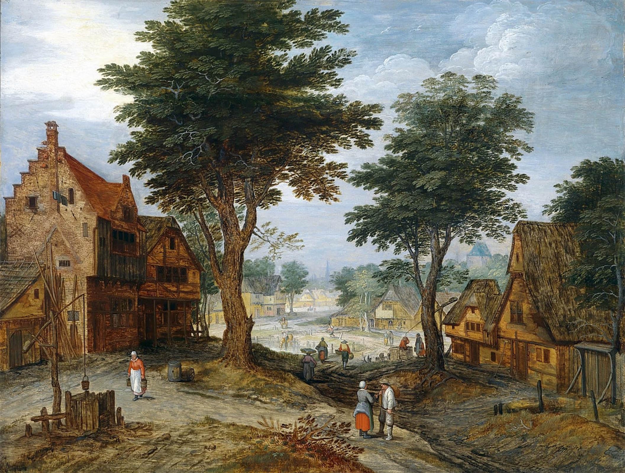 ARTXLXXBN Famous Art Print Poster Vintage Wall Art Bustling Village Landscape with Trees by Jan Brueghel the Younger Canvas Art Poster for Home Decor 60x90cm