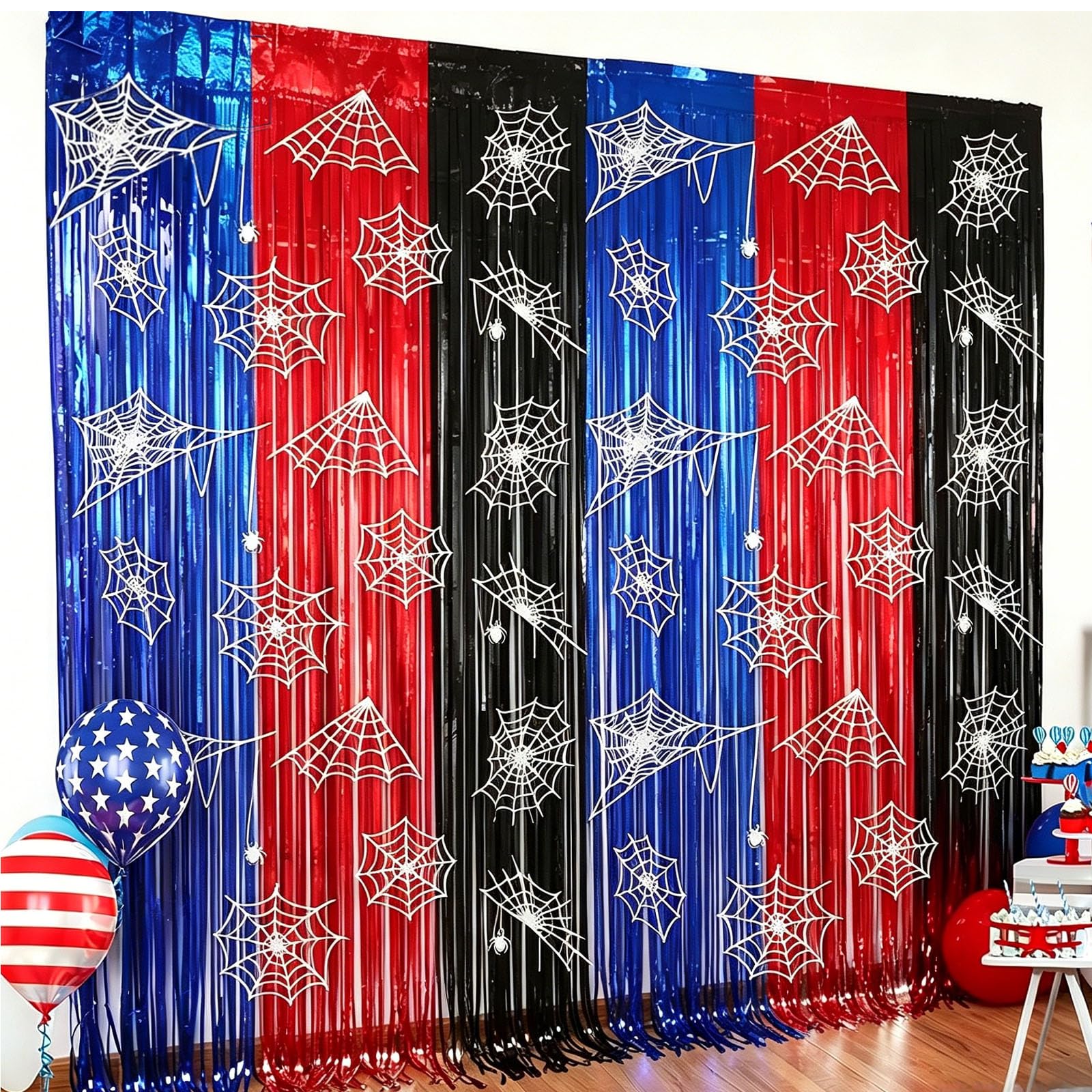 2 P 3.2 x 6.5ft Red Black Blue Foil Fringe Curtains for Boys Birthday Party Decor,Tinsel Curtain Party Backdrop Halloween Metallic Tinsel Curtains Foil Fringe Streamers Halloween Backdrop Photo Props — image 1