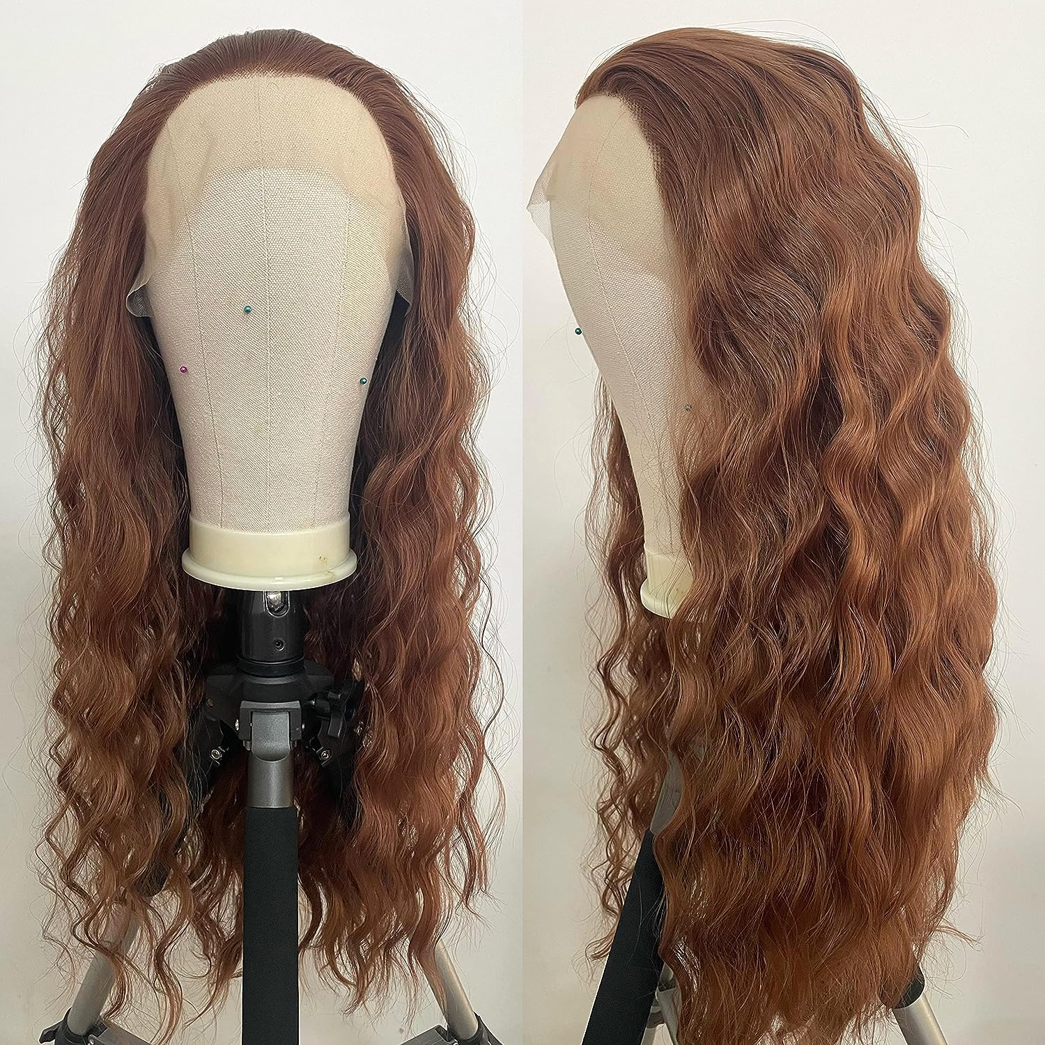 PORSMEER Parrucche marrone ramato Lace Front- Parrucca Sintetica marrone con 13x4 pollici Lace Front Wig Parrucche Lunghe Ondulate per le Donne Natuaral Capelli Sintetici Resistenti al Calore