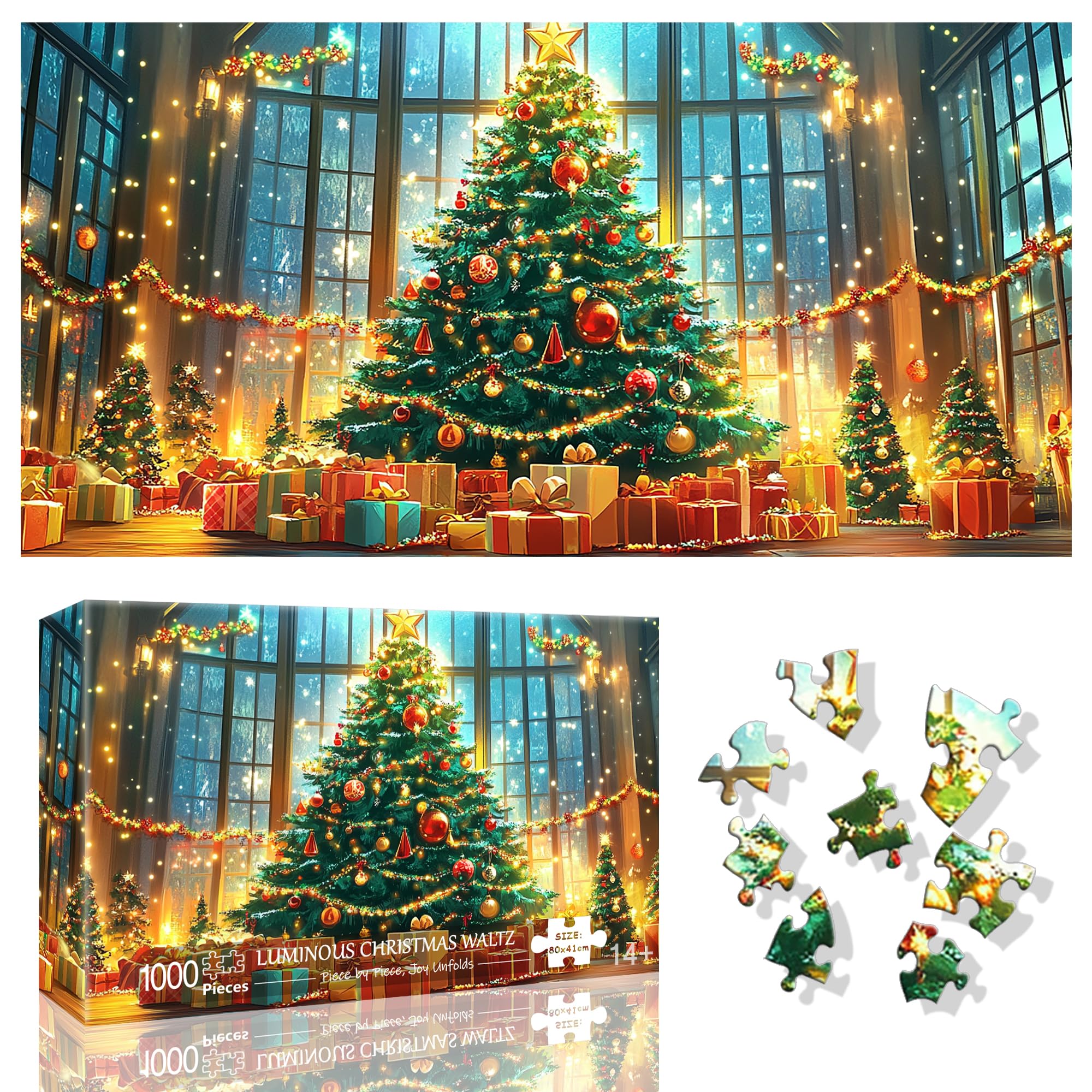 Ginfonr 1000 Piece Jigsaw Puzzles for Adults, LUMINOUS CHRISTMAS WALTZ