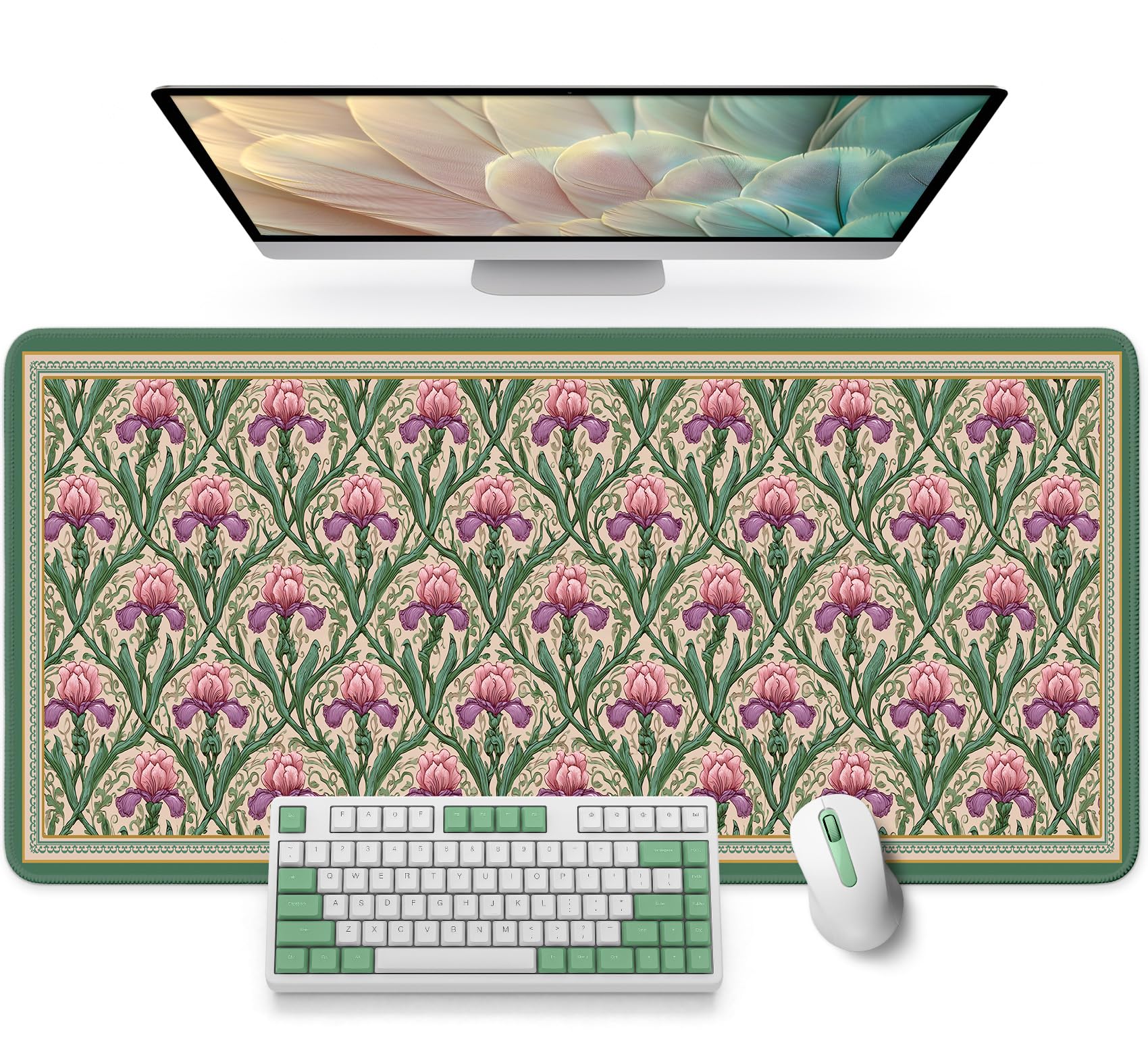Large Desk Mat, Extended Mouse Pad for Desktop, 31.5" x 11.8" | Blush Iris Garden Extended Desk Pad with Non-Slip Rubber Base and Smooth Surface for Work, Gaming, Office and Home P-Blush Iris Garden 31.5L x 11.8W inches