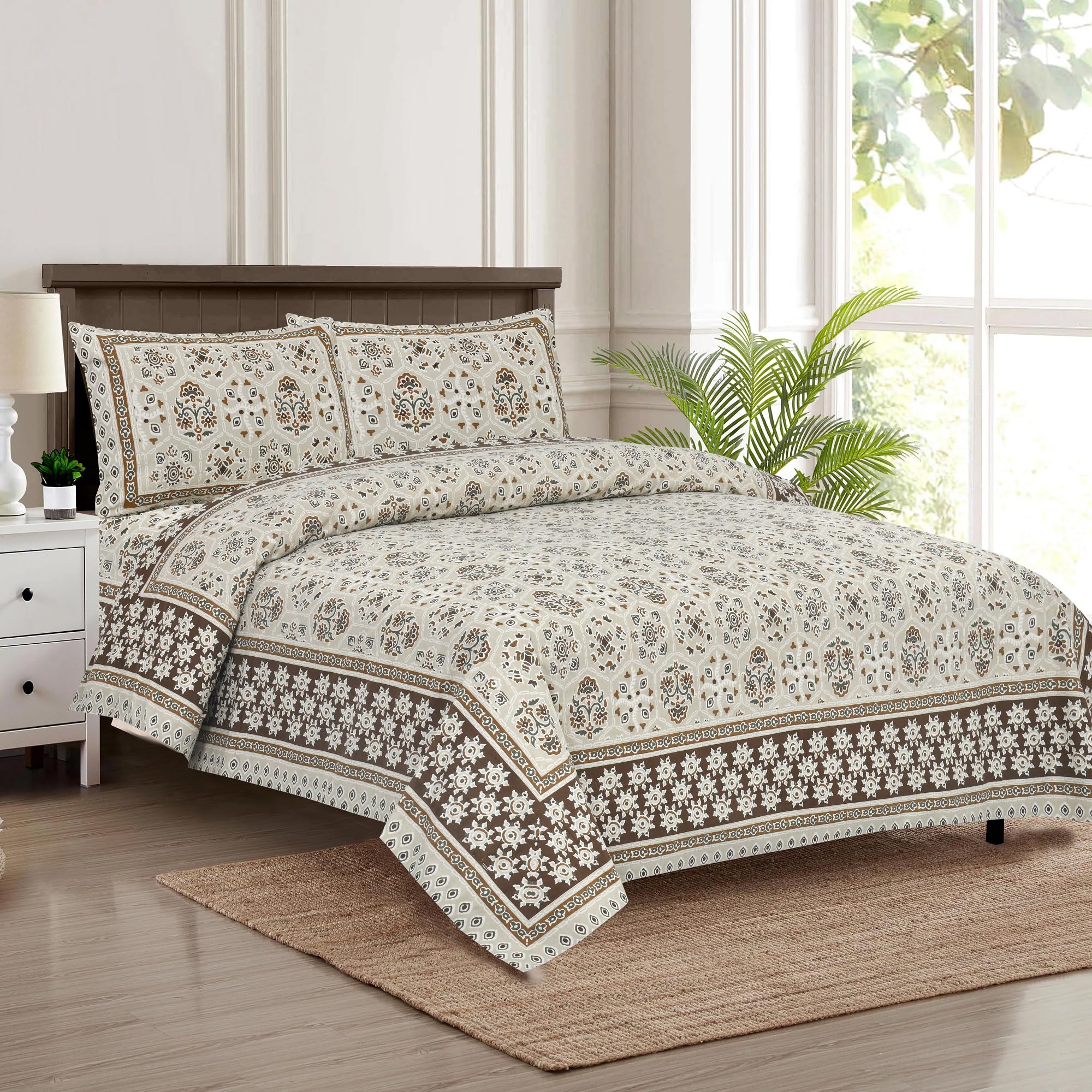 Jaipuri Block Print King Size Cotton Bedsheet Set -22
