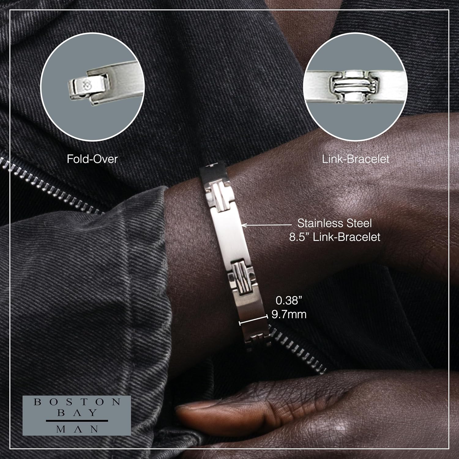 Iconic Men's Stainless Steel Cubic Zirconia Link 8.5" Bracelets