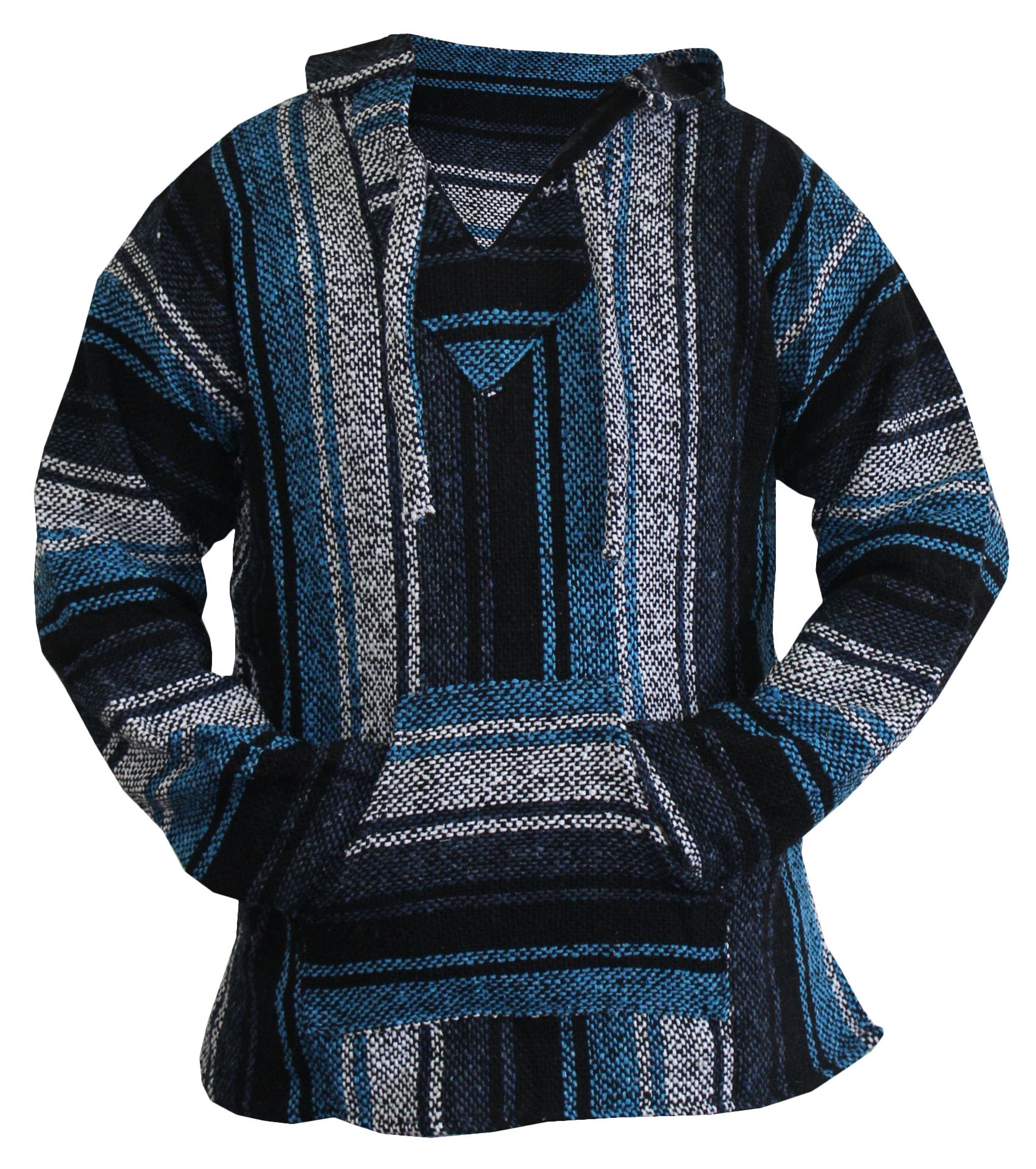 Mexican Baja Hoodie Sweater Jerga Pullover Blue Gray Unisex