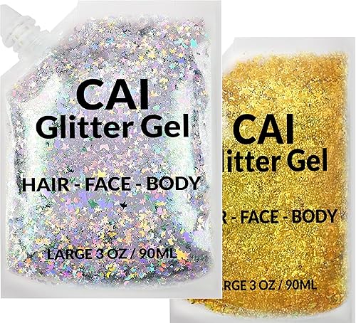 Vista 53 de CAI BEAUTY NYC brillantina Fácil de aplicar, fácil de quitar brillantina gruesa para cuerpo, cara y pelo Bolsa holográfico Grado Cosmético .1