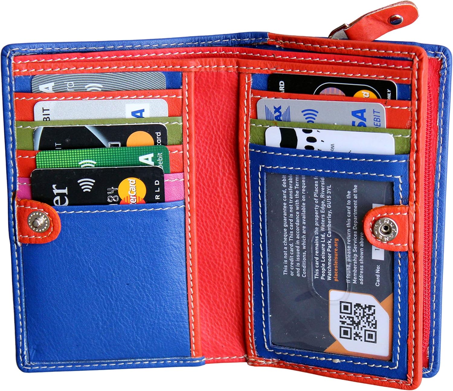 Ladies RFID Blocking Compact Multi Colour Soft Real Leather Wallet 5540 (Blue/Multi)