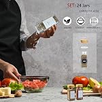 24 Pcs Spice Jars with Bamboo Lids and Spice Grinder,4 oz Glass Spice Organizer with 336 Spice Labels, Spice Funnel,Chalk and Brushes,Containers Bottles Great for Spice & Herb