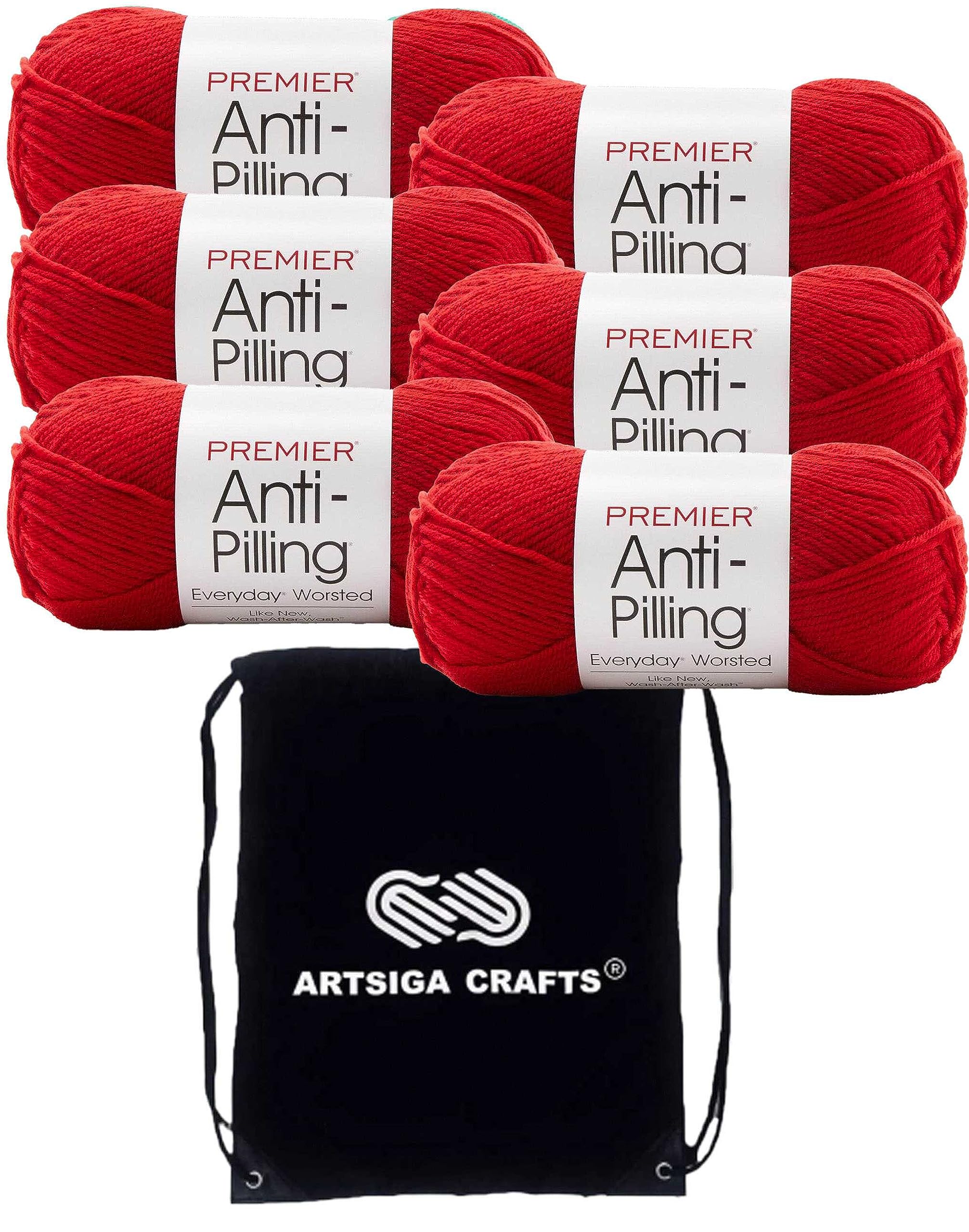 Lana para tejer suave Premier Yarns Everyday Really Red estambre numero 4 de seis madejas