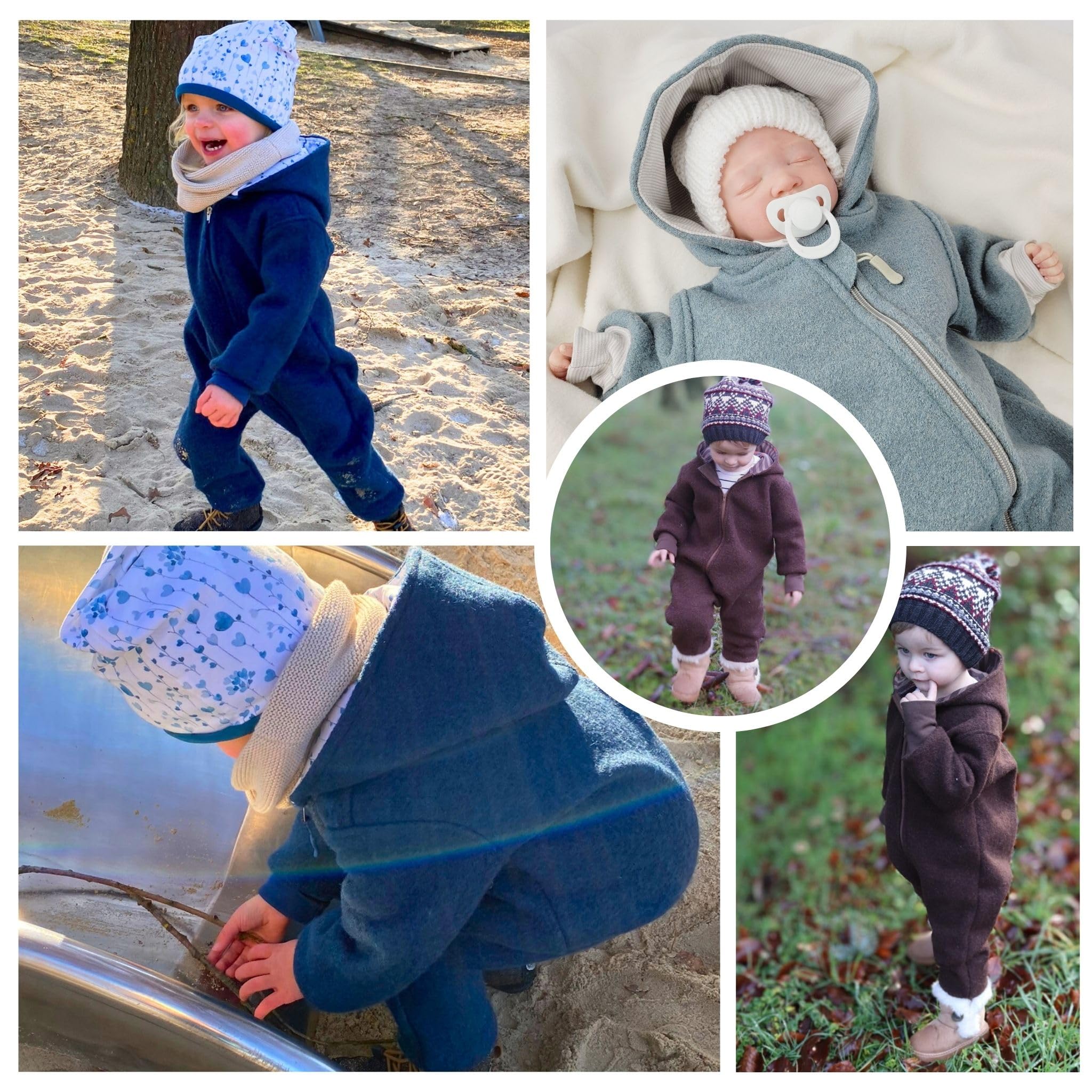 Lilakind Baby Kinder Wollwalk Overall mit Kapuze und Reißverschluss Fuchsia Pink mit Blumen und Schmetterlingen Gr. 62-116